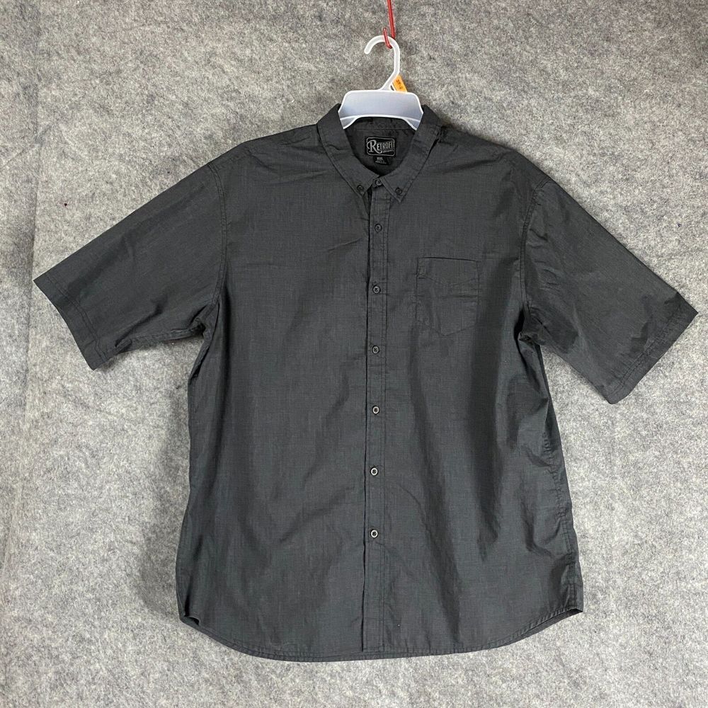 Retrofit Button Down Shirt XXL Men's Short Sleeve Gray Adults Cotton Blend